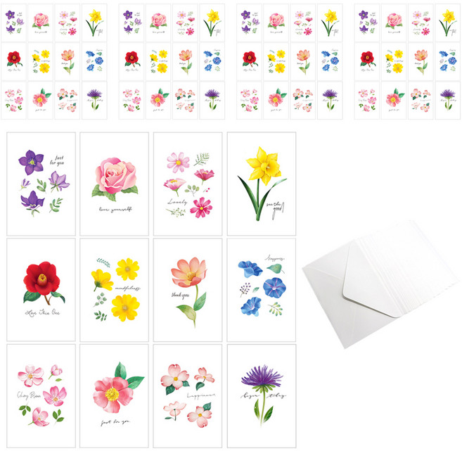 마음담아 플라워 가든 엽서 60장 + 봉투 60장 세트, 혼합색상, 1세트