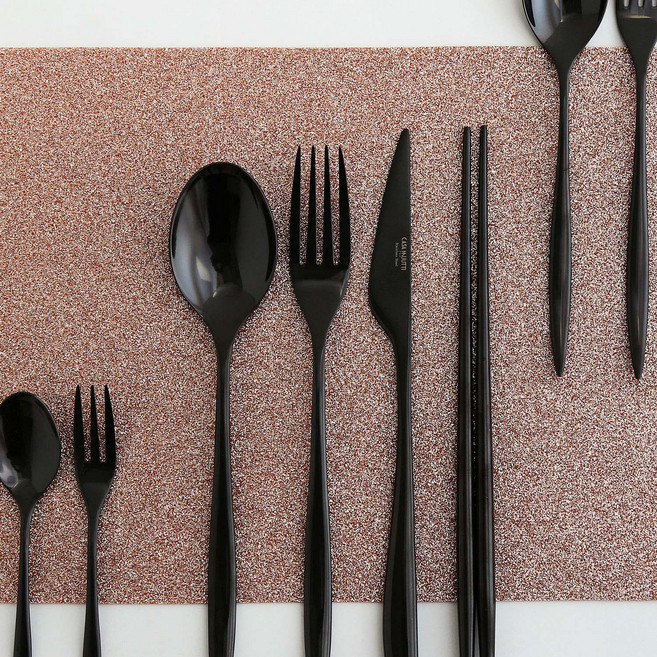 까사무띠 아모르 네로 디너 4종 커트러리 세트, 유광 블랙, 젓가락 + 디너스푼 + 디너포크 + 디너나이프