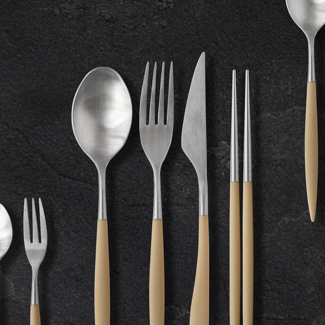 까사무띠 아모르 디너 4종 커트러리 세트, 무광실버(베이지), 젓가락 + 디너스푼 + 디너포크 + 디너나이프