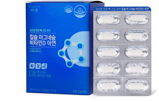바른 칼슘 마그네슘 비타민D 아연 영양제, 120정, 1개