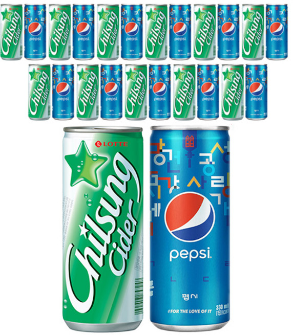 칠성사이다 슬릭캔 330ml + 펩시 콜라 슬릭캔 330ml 랜덤발송 24p 세트, 1세트