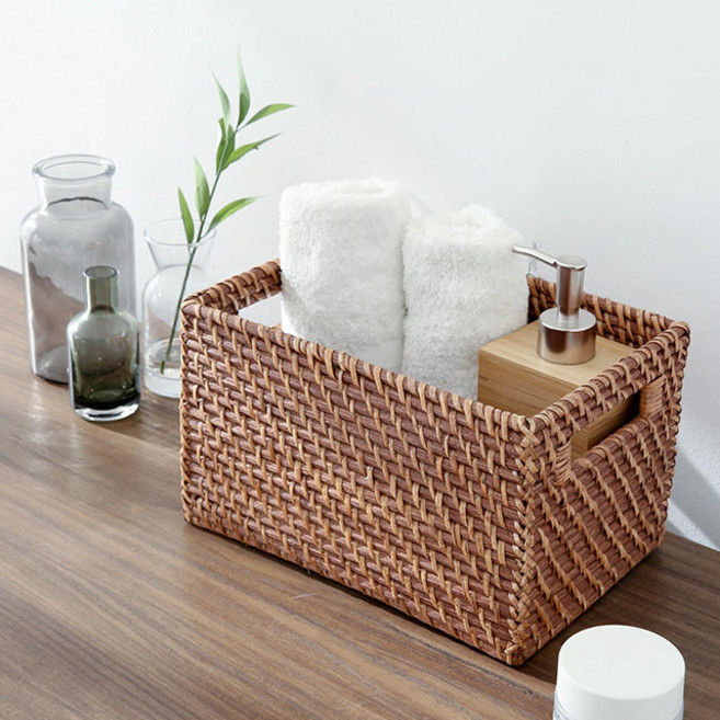 마켓비 SILON 수제수납함 손잡이형, 다크브라운