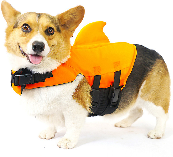 알럽펫 반려견 상어 구명조끼, 오렌지, 1개
