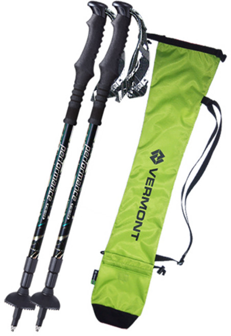 버먼트 퍼포먼스 3단 등산스틱 2p + 파우치 그린 세트, 블랙, 1개