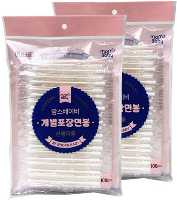 맘스베이비 신생아용 개별포장 면봉, 100개입, 2개