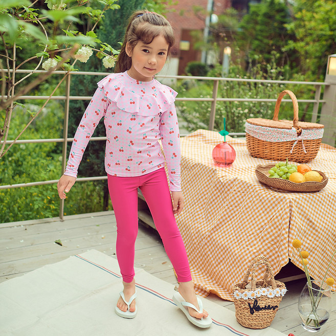따블리에 여아용 체리 프릴 래쉬가드 세트