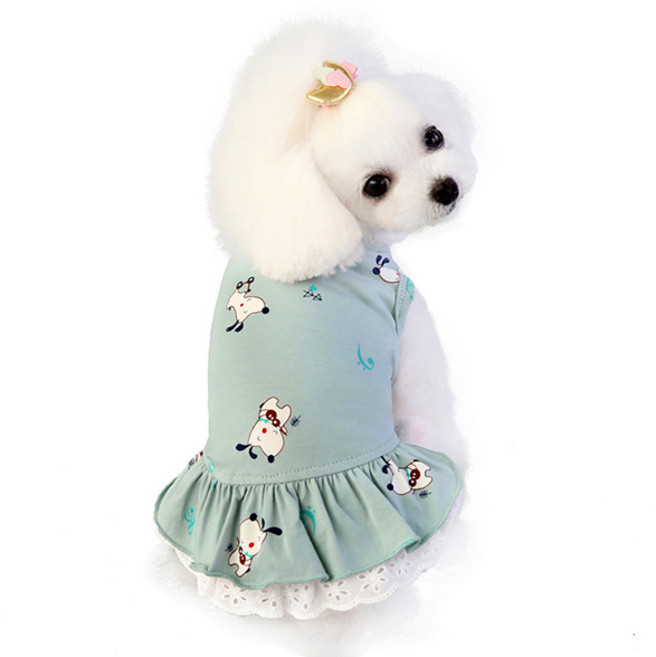 파스텔펫 반려동물 러블리 강아지패턴 원피스, 그린, 1개