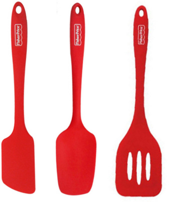 피셔프라이스 실리콘 이유식 조리 뒤집개 세트, 조리스푼 + 조리주걱 + 뒤집개, 1세트, 빨강