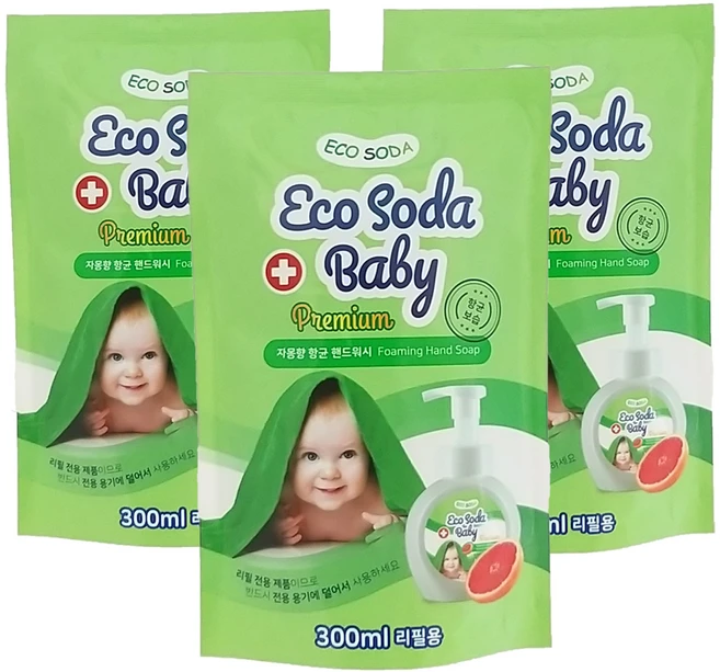 에코소다 베이비 핸드워시 자몽향 리필, 300ml, 3개 - 쿠팡
