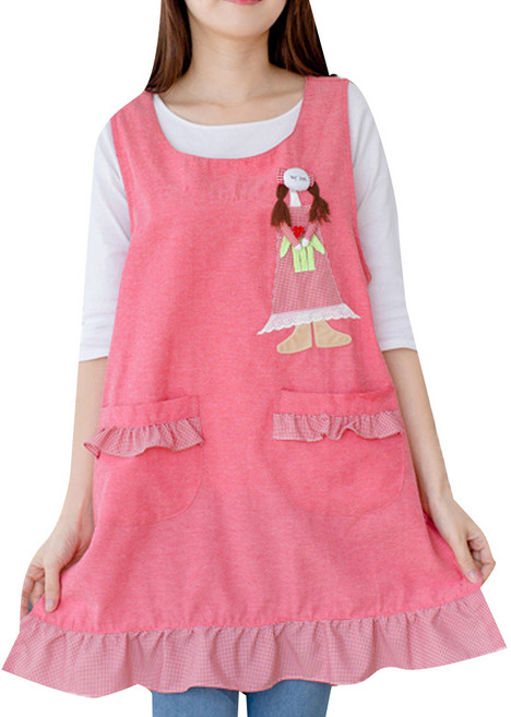 데코에버 레이스소녀 원피스 앞치마 M, 핑크, 1개