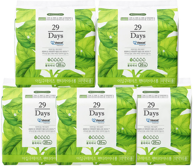 29일 비오셀 팬티라이너, 20개입 x 5팩, 롱, 5개