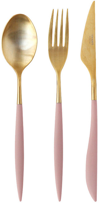 까사무띠 아모르 디너 3종 커트러리 세트, 무광골드(핑크), 디너스푼 + 디너포크 + 디너나이프, 1세트