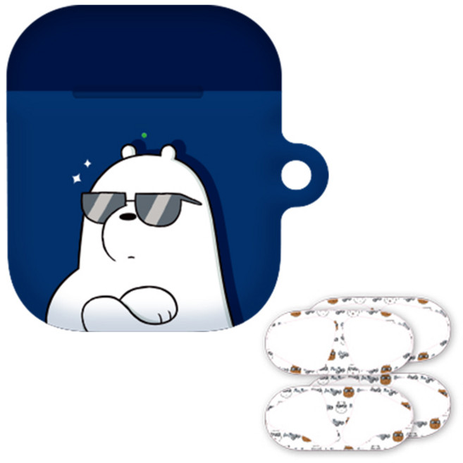 위베어베어스 와일드 베어 에어팟 2 & 1 공용 이어폰 하드 케이스 + 철가루 방지 스티커 2p, 아이스 베어, 1개