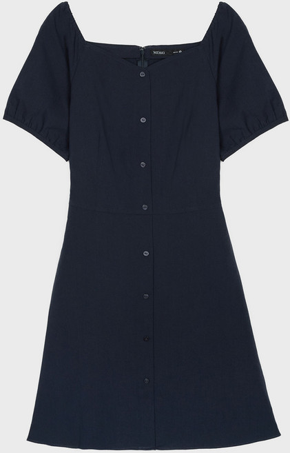 미쏘 5각넥 오프숄더 밴딩 핏앤A 반팔 원피스