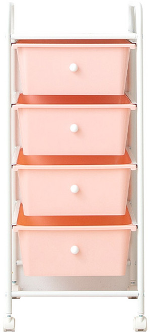 이소품 트롤리 이동식 4단 수납장, 핑크