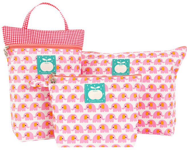 코니아일랜드 어린이집 방수파우치 3종 세트, 아기코끼리 핑크