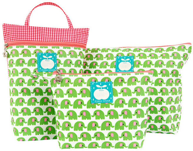코니아일랜드 어린이집 방수파우치 3종 세트, 아기코끼리 그린