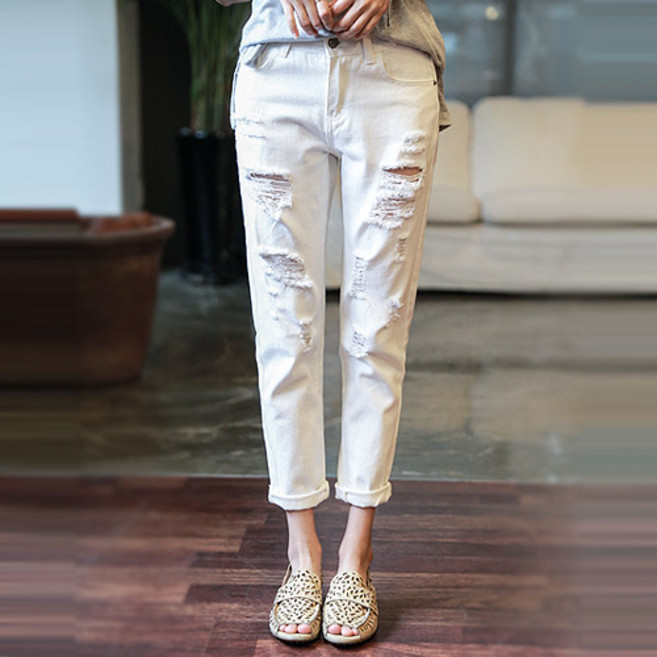 여성용 퓨어 해짐 팬츠