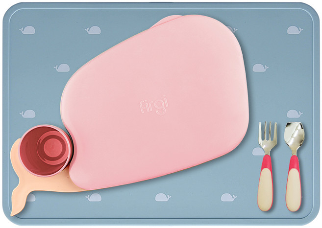 퍼기 자기주도식 유아 식기 세트, 파스텔 핑크(식판), 코랄레드(스푼, 포크), 파스텔 민트(매트), 동물 식판 + 스푼 + 포크 + 케이스 + 테이블 매트, 1개