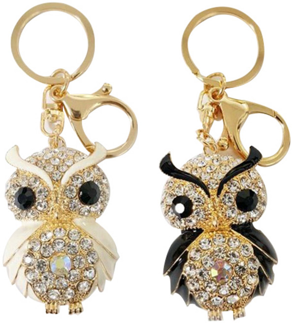 원이네 행운을 부르는 눈썹 부엉이 자동차 키홀더 2p, 아이보리 + 블랙