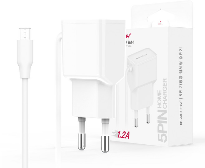 SPEEDY 케이블 일체형 유선충전기 5핀 1.2A, 화이트, 1개