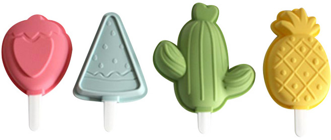 키친구 실리콘 수제 아이스크림틀 4종, 딸기 + 수박 + 선인장 + 파인애플, 1세트