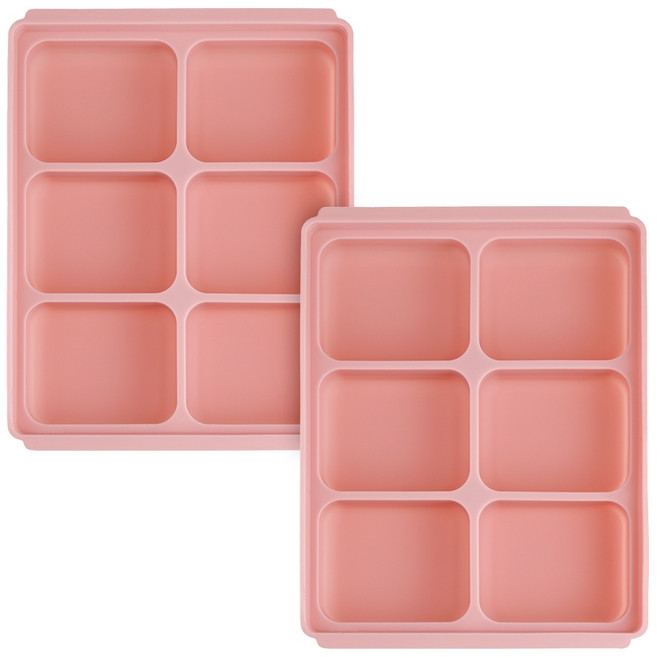 에디슨 국산 실리콘 멀티 큐브 이유식냉동용기 6구 2p, 핑크, 2개