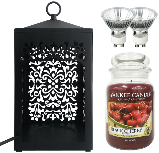 양키캔들 + 스텔라 스크롤 워머 + 전구 2p 세트, 블랙체리(캔들), 블랙(워머)