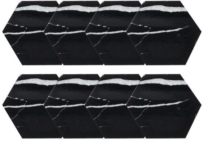블럭마트 대리석무늬 컵받침대 육각형 8p, 블랙