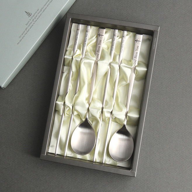 인스푼 2인 말씀 수저세트 + 종이케이스, 갓블레스유, 숟가락 2p + 젓가락 2p, 1세트