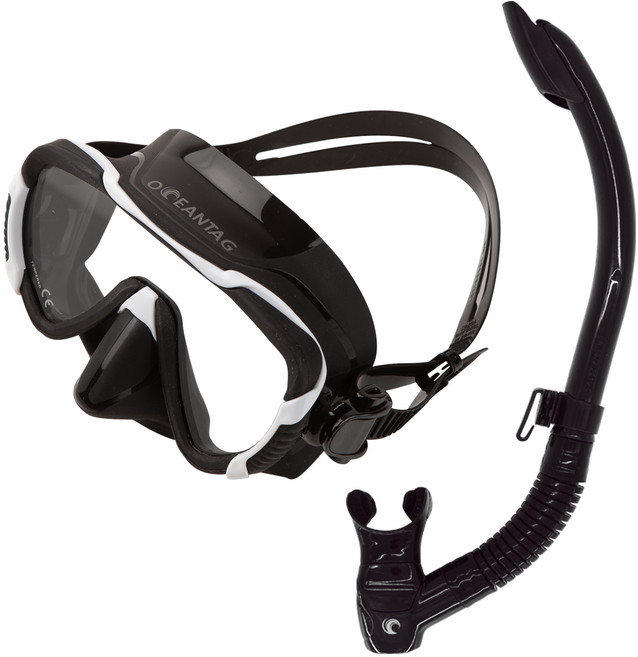 오션테그 카멜레온 스쿠버다이빙 마스크 + 엑스마우스 스노클 세트, 블랙