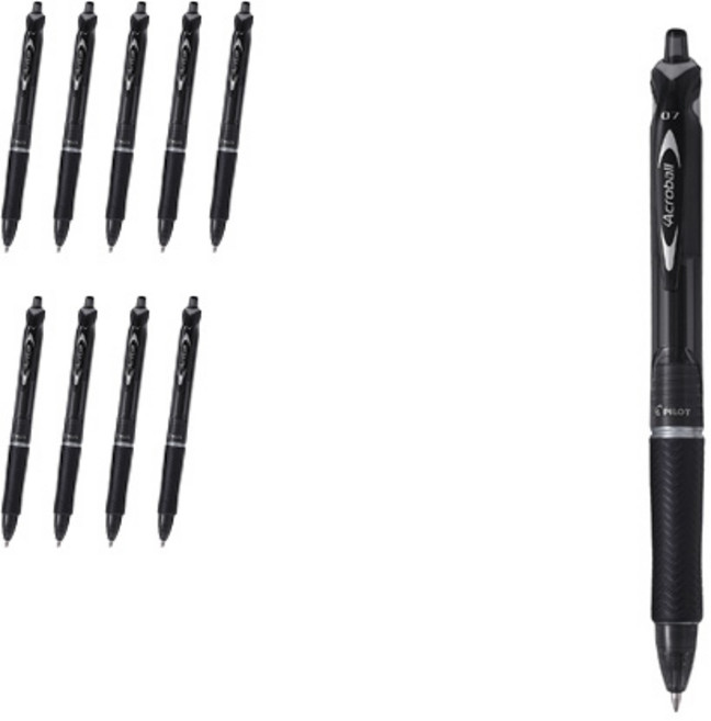 PILOT 百樂 Acroball PILOT 百樂 150 油性原子筆 0.7mm BAB-15F, 黑色 + 黑色筆芯, 10個