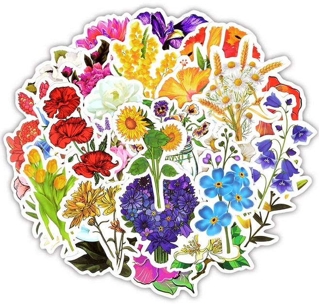 식물 꽃 플라워 캐리어 스티커 50p 세트, 혼합색상, 1세트