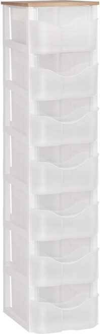 리빙스마일 우드 패턴 상판 스마트 슬림 7단 서랍장, 투명