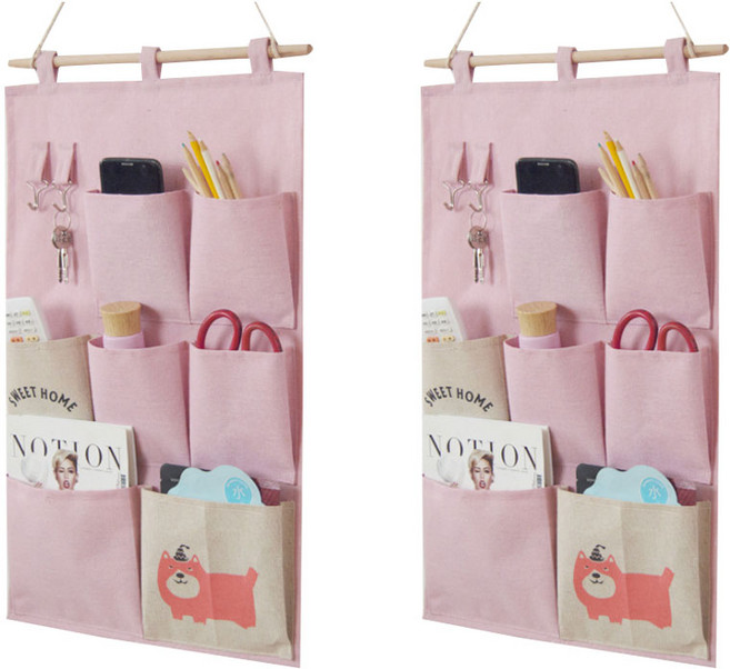 앤티스 북유럽 일러스트 벽걸이 수납 포켓 2p, 핑크