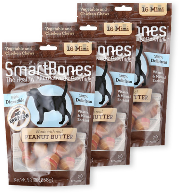 스마트본 미니 강아지 간식 16p, 피넛버터, 258g, 3개