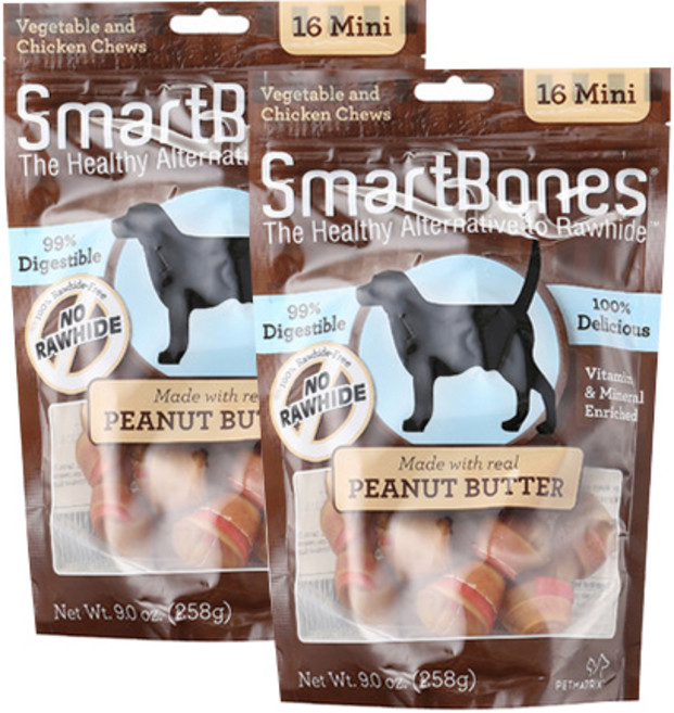 스마트본 미니 강아지 간식 16p, 피넛버터, 258g, 2개