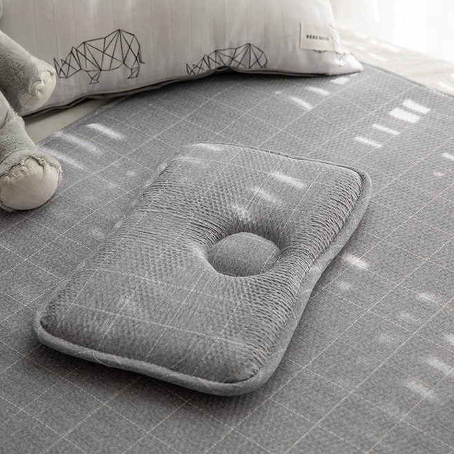 3D매쉬 유아용 애쉬체크 짱구베개, 그레이, 1개