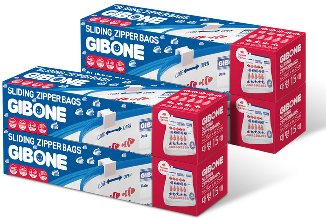 기본에 프레시키퍼 슬라이딩 지퍼백 블루에디션 대형, 대(L), 15개입, 4개