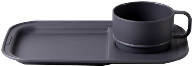 나인웨어 올디너리 모닝 접시세트, 1세트, 트레이 + 스프컵, 빈티지 그레이