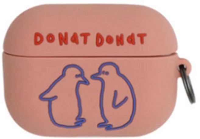 로마네 DONATDONAT 와일드 에어팟 프로 실리콘 케이스, 핑크펭귄