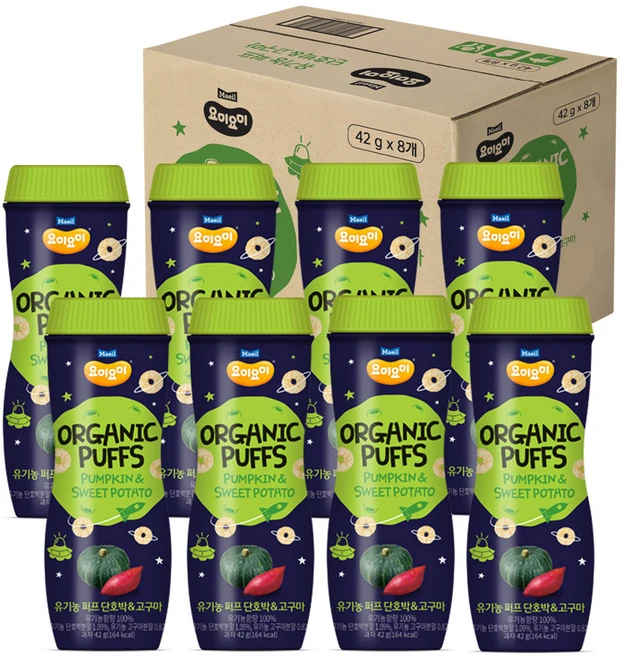 매일유업 요미요미 오가닉퍼프 아기과자, 단호박고구마, 42g, 8개 - 쿠팡