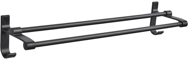 모나코올리브 메탈라인 알루미늄 2단 타월걸이 + 실란트픽스 접착제, 블랙, 1세트