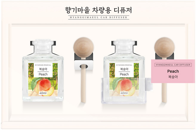 향기마을 차량용 디퓨저 40ml, 복숭아, 2개