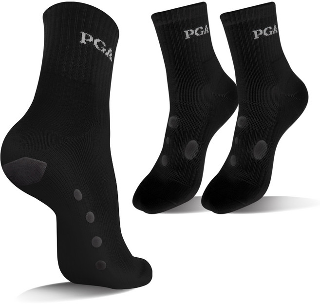 PGA투어 남성 넌슬립 패드 중목 압박 골프양말 PGAM-01, 블랙, 3개