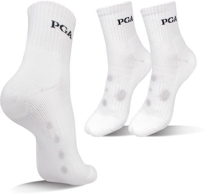 PGA투어 남성 넌슬립 패드 중목 압박 골프양말 PGAM-01, 화이트, 3개