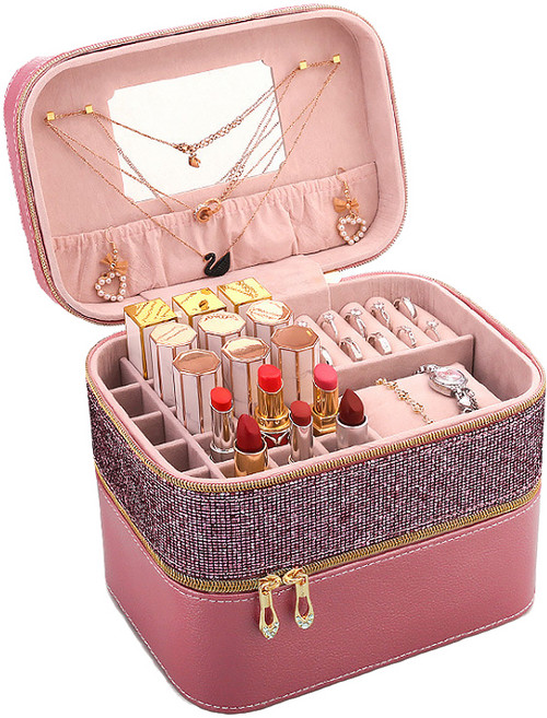 마켓A 샤이니 대용량 쥬얼리 메이크업 2단 박스, 핑크, 1개