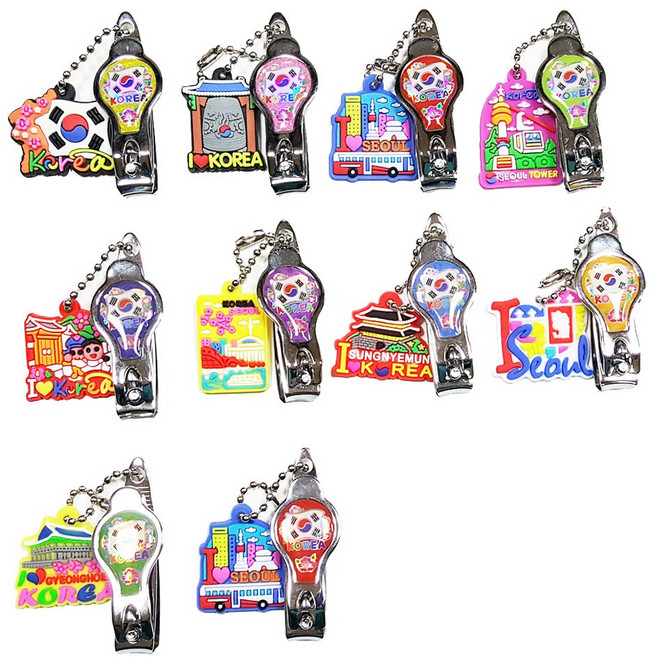 한국 전통 유명 관광지 컬러 태극 미니 손톱 깎이 소 10종 세트, 1세트, 혼합색상