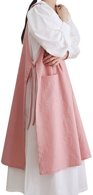 한스데이 국내 제조 린넨 트임 앞치마, 인디핑크, 1개