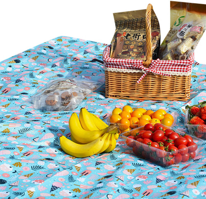 패턴 방수 피크닉매트 + 커버, 블루아이스크림